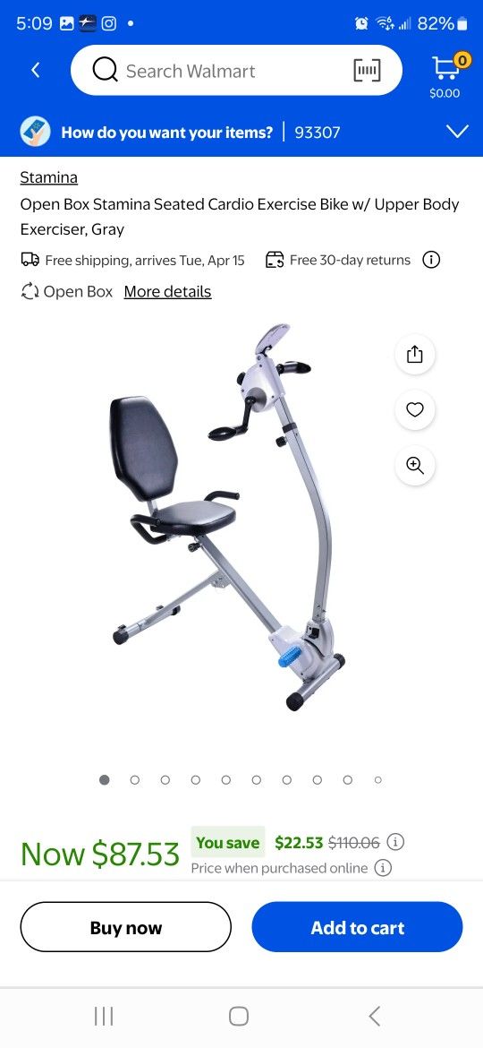 Stamina Seated Cardio Exercise Bike w/ Upper Body Exerciser, Gray