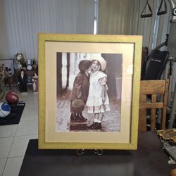 Antique Look Sepia Photo Print, Little Boy Standing On A Box To Kiss The Little Girl- Way Too Cute 24.5" X 21.5"