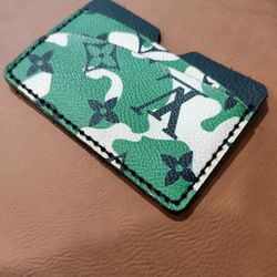 Camouflage Handmade Leather Card Holder Wallet
