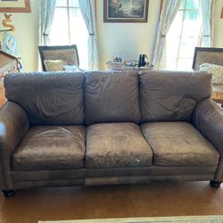 Nubuck La-Z-Boy Couch, Chair, and Ottoman Set – Brown Leather – Great Condition