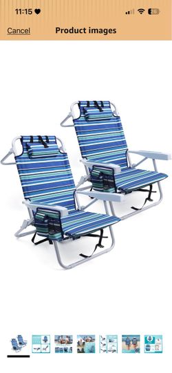 Beach Chairs for Adults Heavy Duty, Compact  Portable Lay Flat Folding Chair with Backpack Straps and  Large Cooler Pouch, Support to 350LBS (2 Pack S