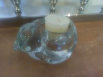 Glass Kitten Candle Holder