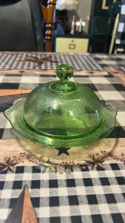 1930 Uranium glass butter dish