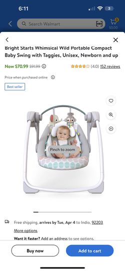 Bright Starts Whimsical Wild Portable Compact Baby Swing with Taggies,  Unisex, Newborn and up for Sale in Mecca, CA - OfferUp
