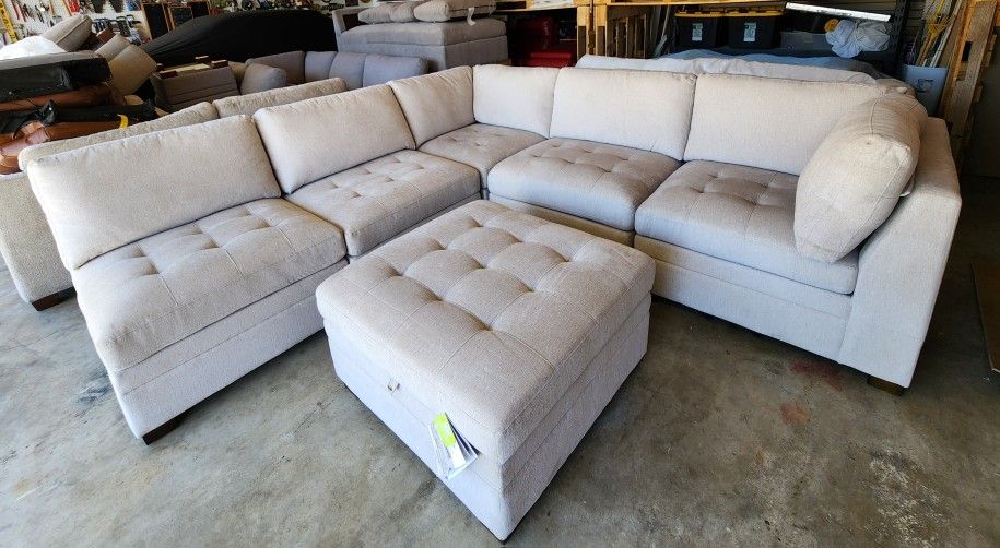Thomasville Tisdale Modular Sectional 6-piece Beige with Storage Ottoman