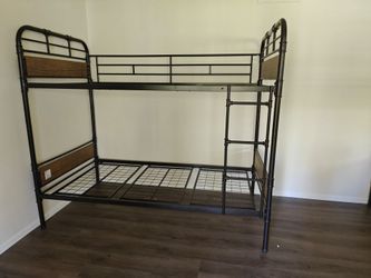 Walker Edison Heavy Duty Metal and Wood Bunk Bed Twin Over Twin Convertible Bunk Bed Missing 1 Safety Rail