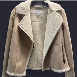 Cupcakes and Cashmere Faux Shearling Moto Jacket – Tan/Cream (M)