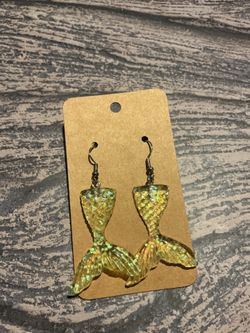 Yellow Glitter Mermaid Tail Earrings