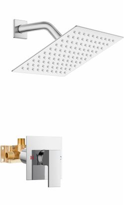 Shower Faucet Set Bathroom Rain Shower System SUS304 Stainless Steel Single Handle With Male Threads Rough-in Valve Shower Trim Kit 8 Inch Wall Mount