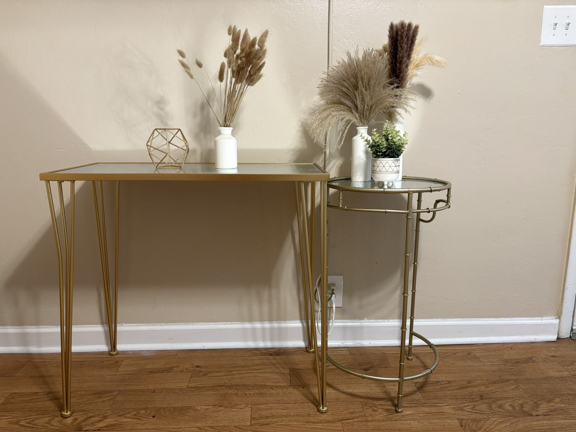 Glass, gold table
