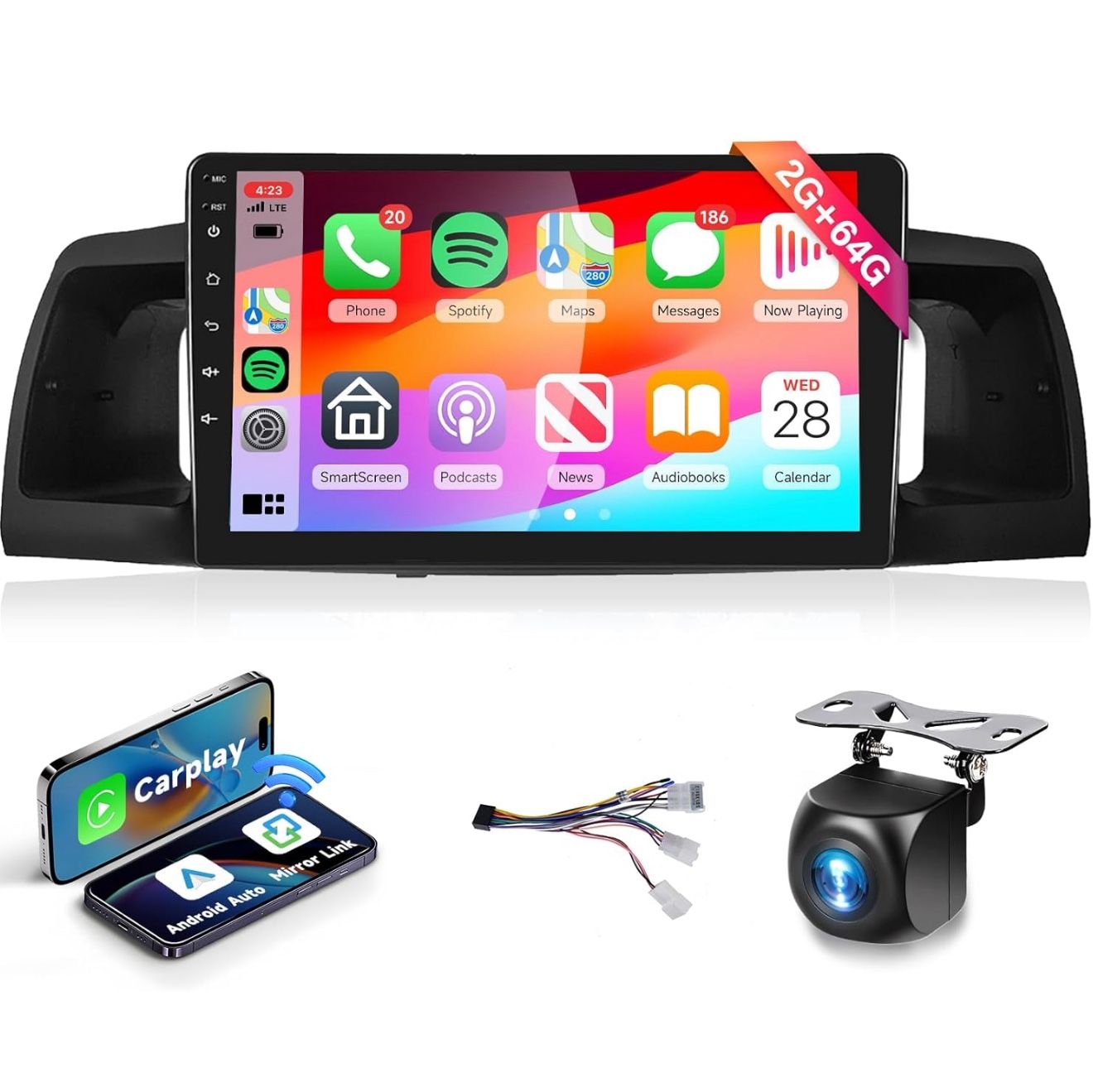 2G 64G Car Stereo Radio for Toyota Corolla EX 2005-2012 with Wireless CarPlay Android Auto MirrorLink, Podofo 9inch HD IPS Touch Screen Bluetooth Car