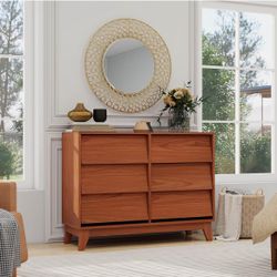 6 Drawer Dresser for Bedroom, 39" Mid Century Modern Dressers, Vintage Wood Dresser, Modern Double Dressers Storage Organizer for Entryway, Hallway, L
