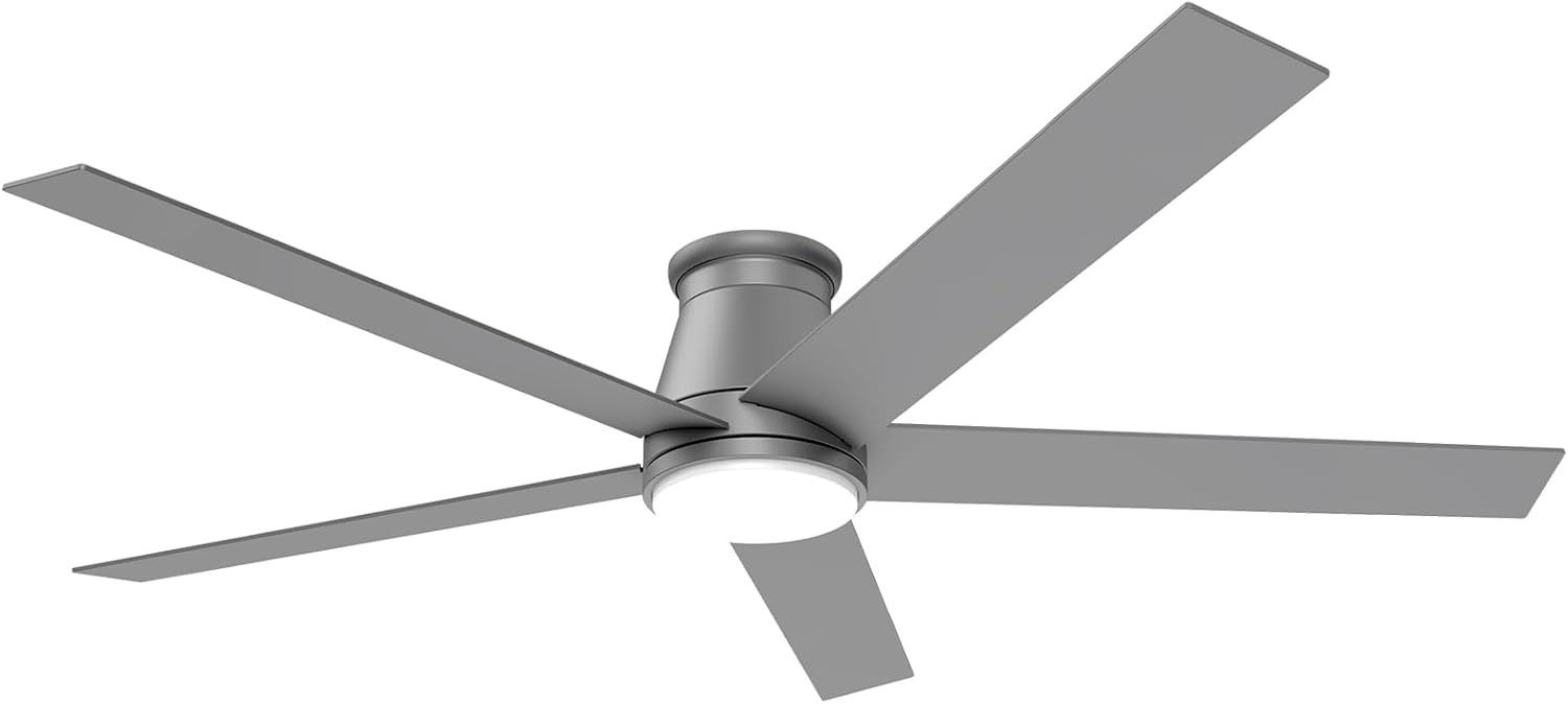 60 Inch Flush Mount Ceiling Fan, Matte Silver Low Profile Ceiling Fan Reversible DC Motors, Dimmable, Timer, Noiseless, Ceiling Fan for Indoor & Outdo