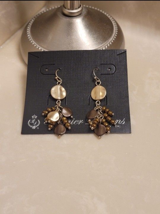Premier Designs Gold and Brown Beaded Dangle Earrings