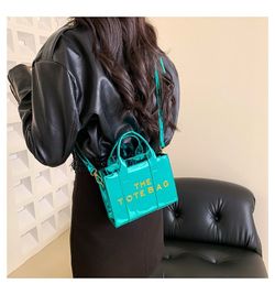 Womens Mini Tote Bag Purse With Shoulder Strap Chrome Aqua Reflective PU