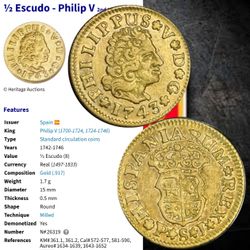 1743  1/2 ESCUDO  ORO