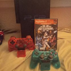 PS2 Console 2 Wireless Controllers And Battle Front Star Wars Game