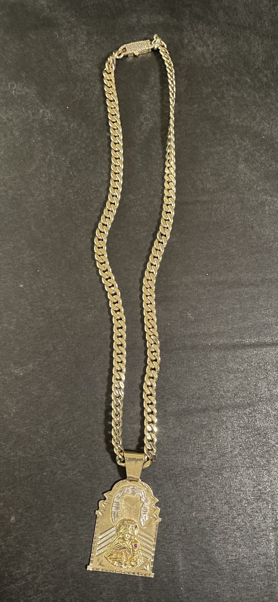 14k Gold Cuban Link With St Barbara Pendant