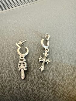 Chrome Hearts Silver Dagger & Cross Hoop Earrings (Along with Receipt)