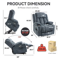 Up to 350 LBS Chenille Power Lift Recliner Chair, Heavy Duty Motion Mechanism with 8-Point Vibration Massage and Lumbar Heating, USB and Type-C Ports,