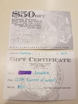 Advark tattoo gift certificate