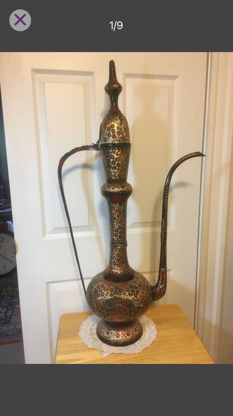 Boho Chic 32” tall brass Aftaba - decorative Teapot / Coffee Pot (b)