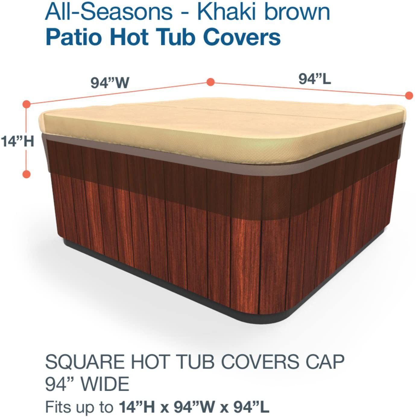 94x94" Square Hot Tub Jacuzzi Spa Cover Khaki Brown All Seasons