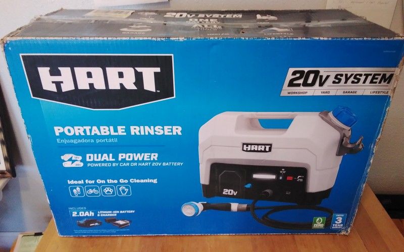 New Portable Rinser HART. Dual Power By Car or 20v Battery Includes & Charger. New Open Box