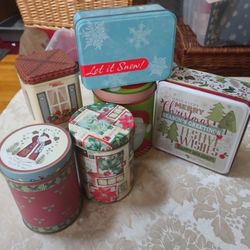 6  HOLIDAY TINS CANS