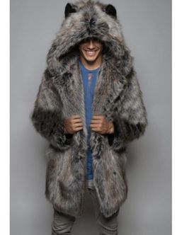 NEW Faux Fur Hooded Coat - Unisex - Medium