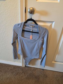 Light Blue Long Sleeve Square Neck Bodysuit