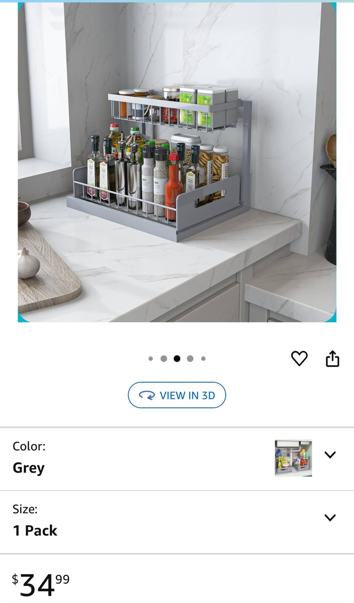 REALINN Under Sink Organizer, Pull Out Cabinet Organizer 2 Tier Slide Out Sink Shelf Cabinet Storage Shelves, Storage for Kitchen Bathroom, Grey, 1 Pa