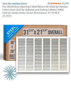 Handua Fits 30x20 Duct Opening | Steel Return Air Grille by Handua - NEW