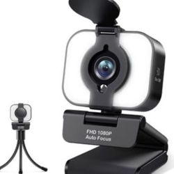 Streaming Webcam, Melcam 1080P Webcam with Ring Light, Microphone, Privacy Cover, and Auto-Focus, Plug and Play, USB Web Camera for Zoom Skype YouTube