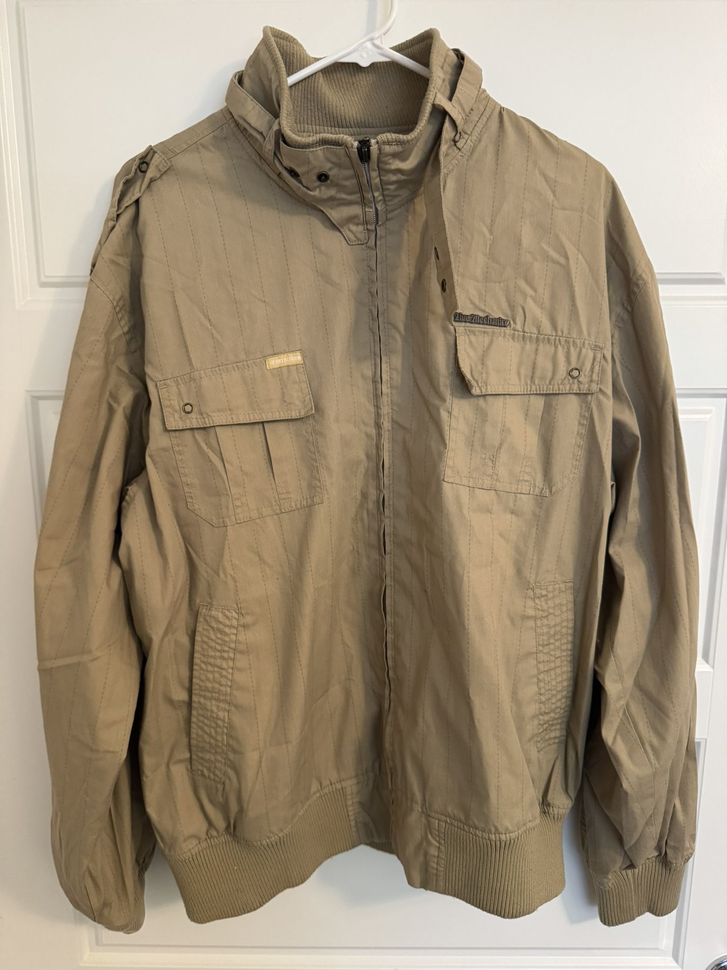 Live Mechanics Tan Zip Up Lightweight Bomber Mechanic Jacket Size XL
