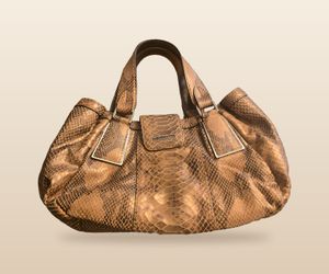 Calvin Klein Genuine Leather Snake-Embossed Satchel - Copper (Retail $245)