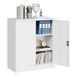 MIIIKO Lockable Storage Cabinet, Small Metal Garage Cabinet with Doors and Shelves, 35.4" Height Base Locker Cabinets 2 Doors