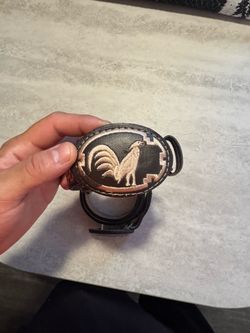 Embroidered Rooster Leather Belt Buckle