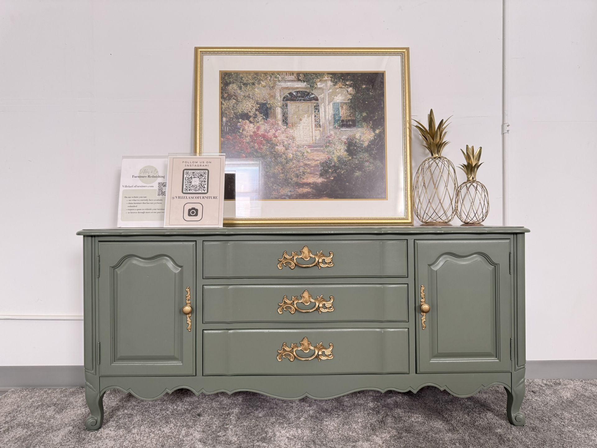 Sage Green French Provincial Buffet/ Sideboard (Delivery Available)
