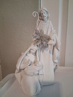 White Nativity Scene Figurine with Silver Accents