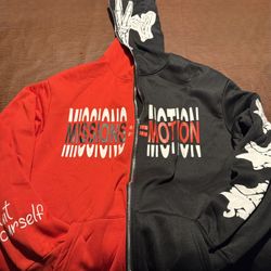 Red And Black Cotton Hoodie Zip Up