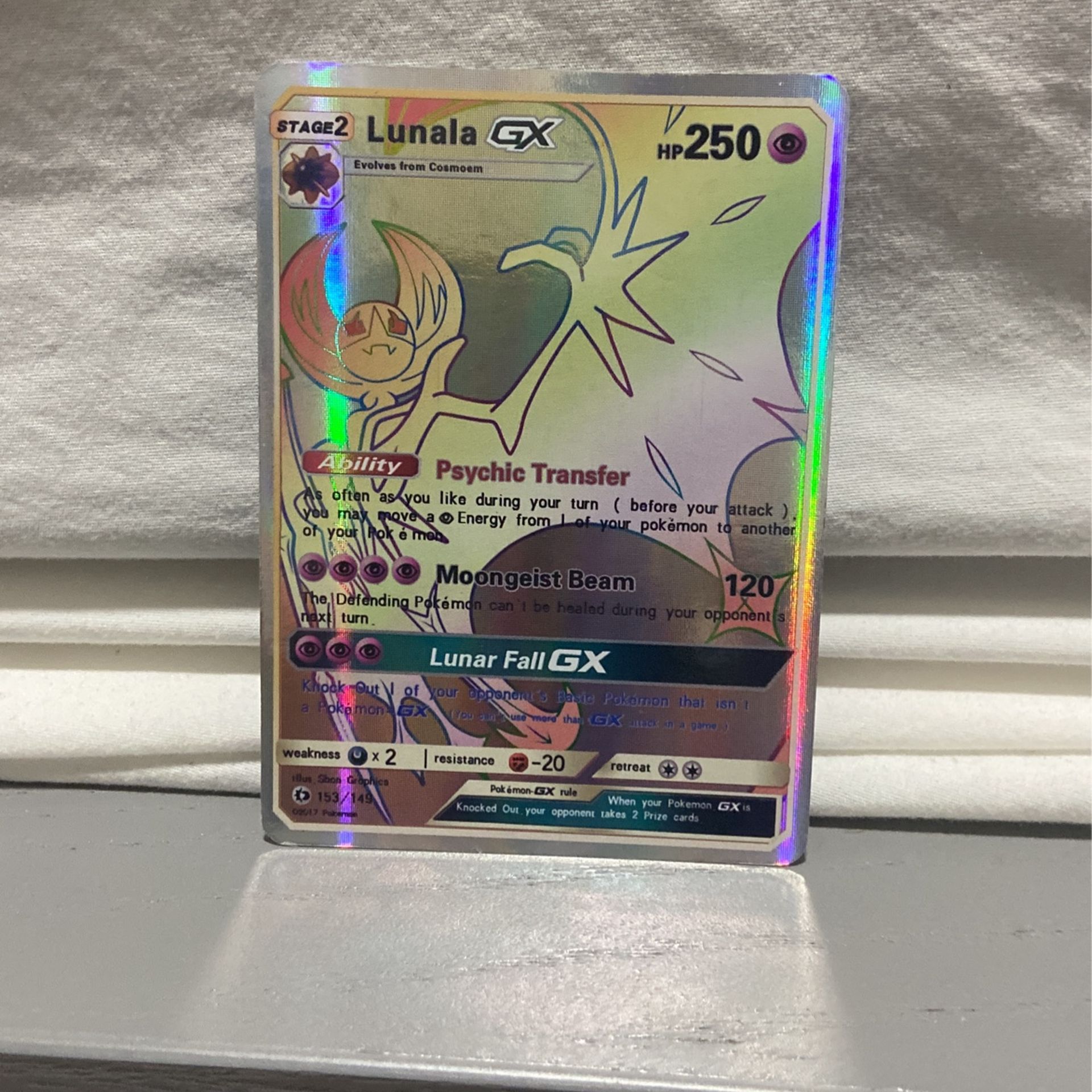 Holographic Lunala Gx Pokemon Card