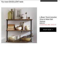 L-Beam Tiered Industrial Wood and Metal Wall Shelves - West Elm