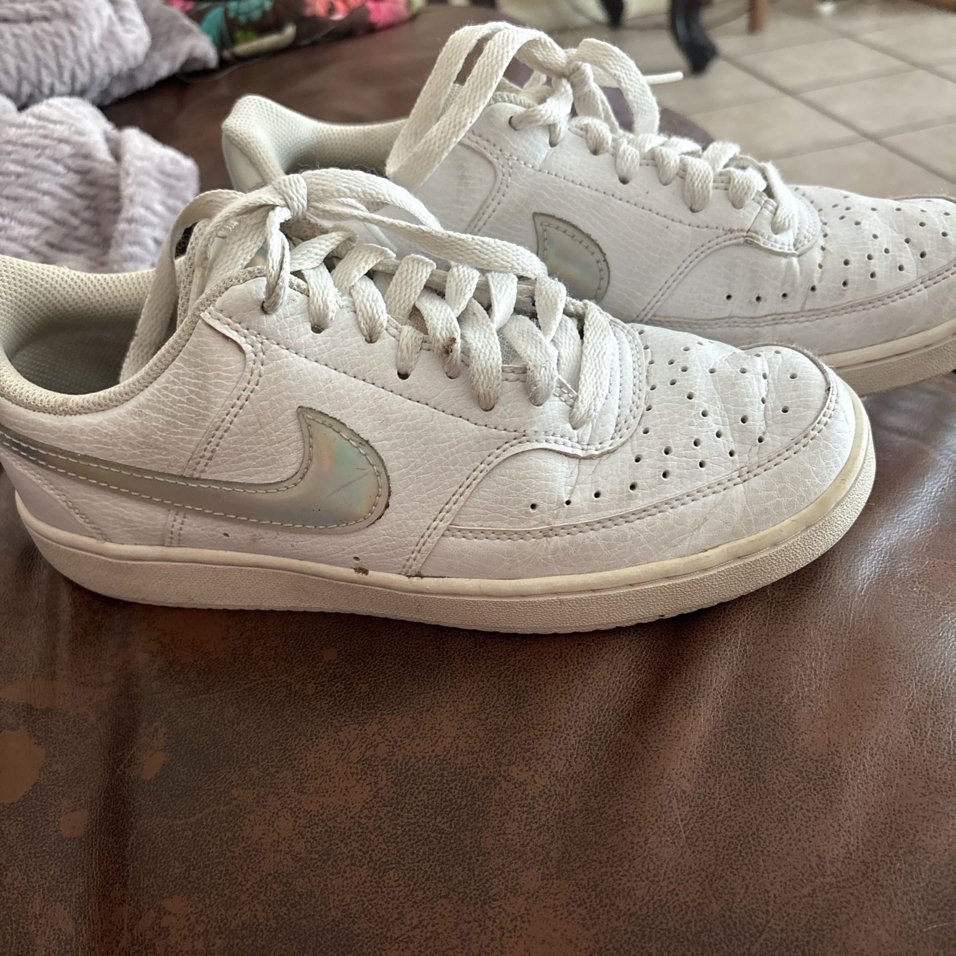 White Nike With Holographic Nike Checkmark