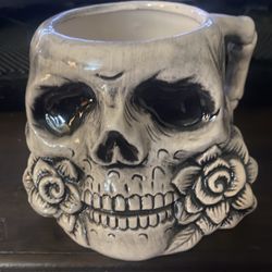 Three Skull Mugs With Day Of The Dead Details Flowers And Butterfly’s 
