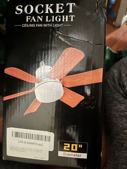 Socket Fan Light Ceiling Fan with Light 20"