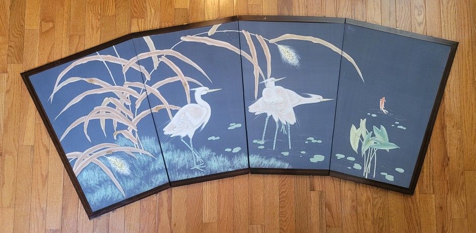 Vtg. Hand Painted Silk Panels