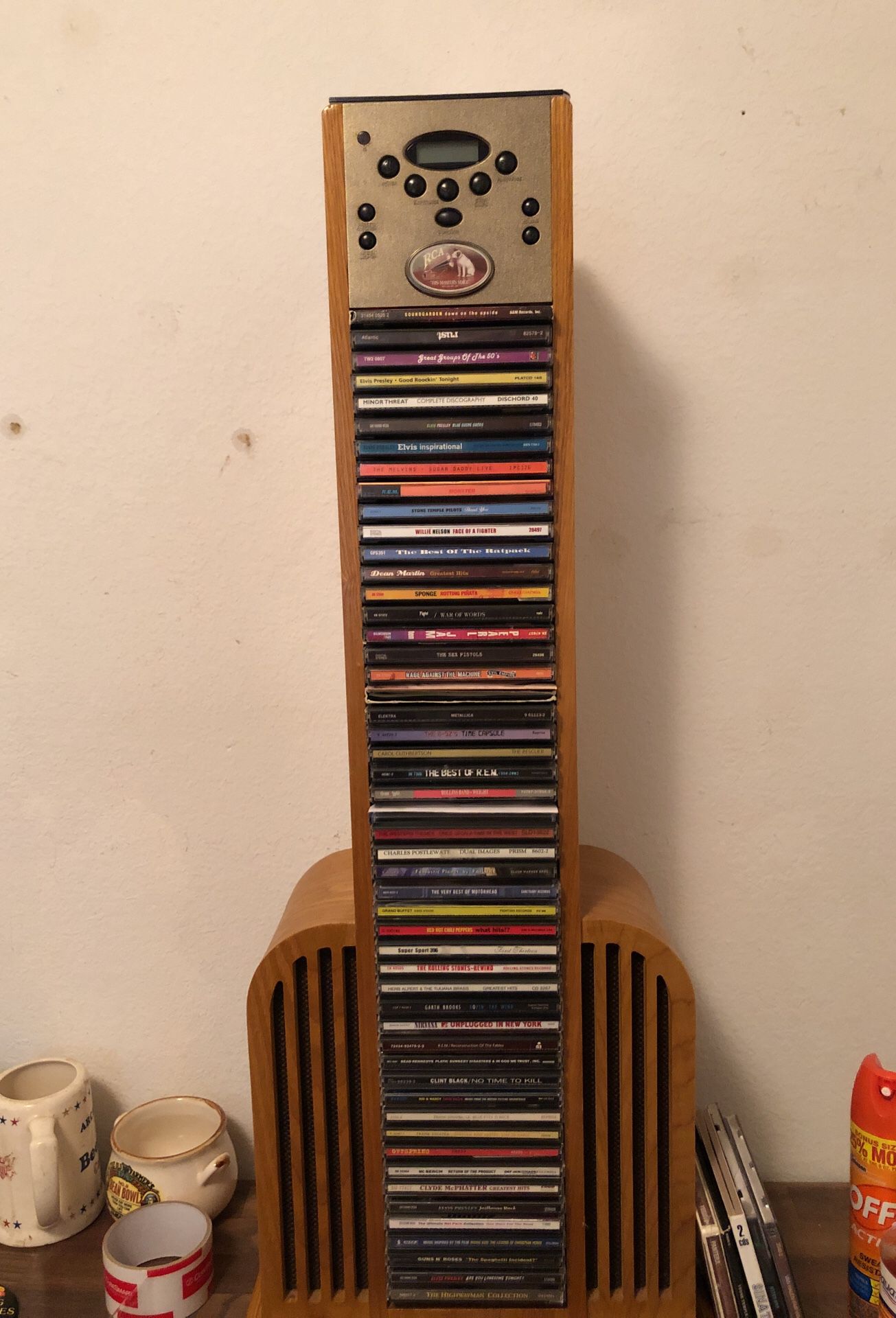 CD player tower with cds