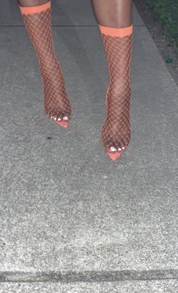 Tangerine fishnet heels