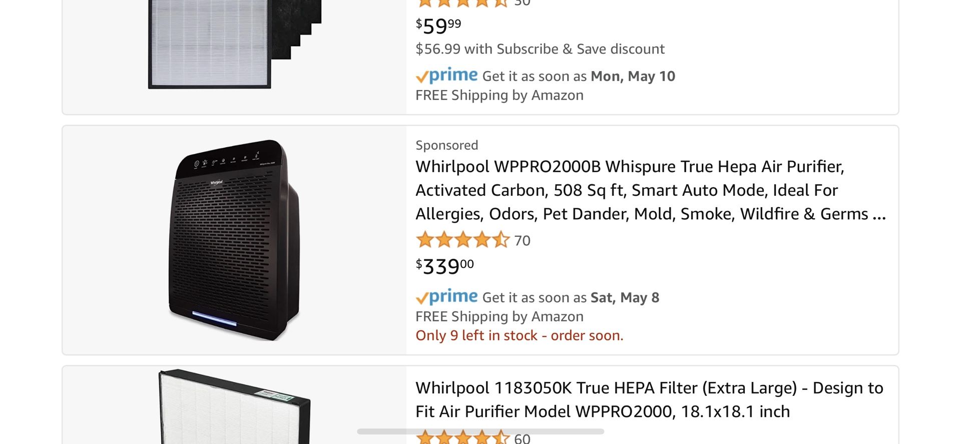 Whirlpool WPPRO2000 Whispure True Hepa Air Purifier